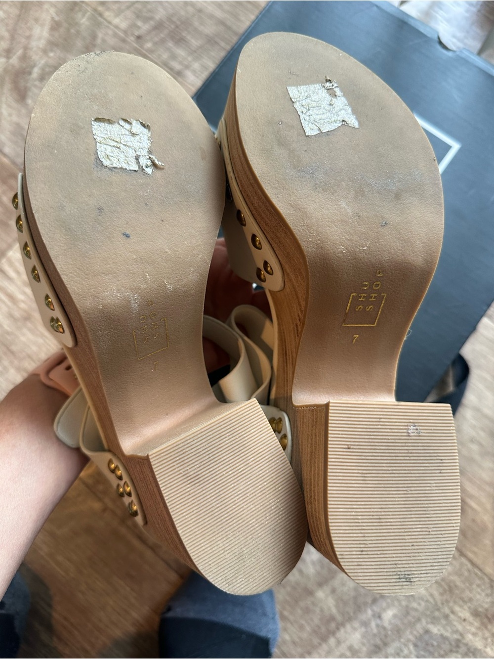 Women's Off-White Platform Clog Sandals with Gold Studs - Picture 5 of 6